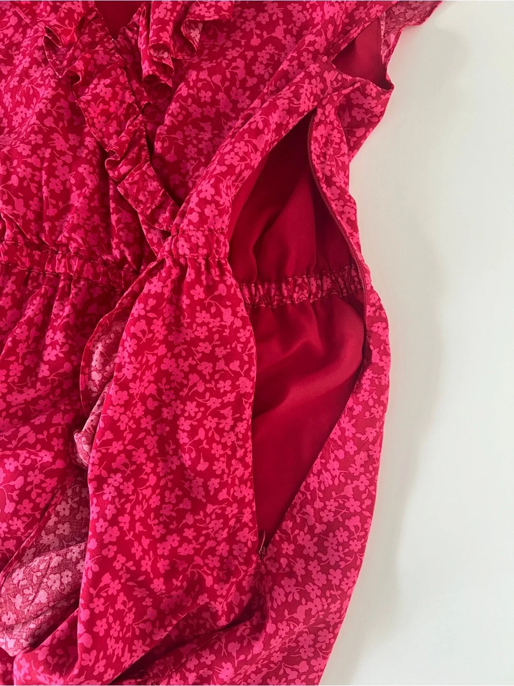 J.Crew Pink Floral Ruffle Wrap V-Neck Dress Size 12 Tossed Bouquet Knee Length